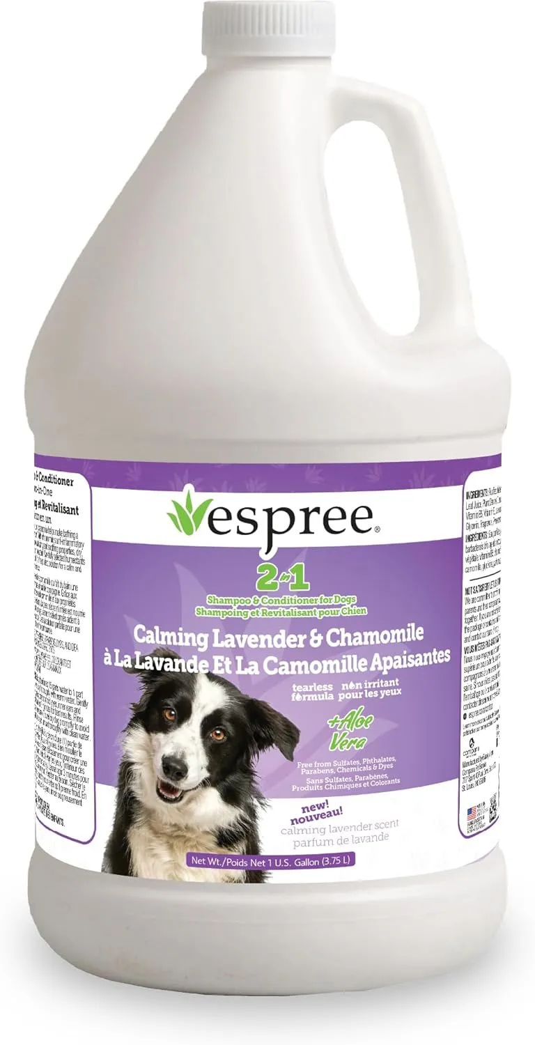 Espree Calming Lavender & Chamomile Shampoo & Conditioner, Soothes & Relaxes with Lavender, Moisturizes with Aloe Vera, Anti-Inflammatory Chamomile, Dry & Sensitive Skin, Gentle Pet Grooming, Gallon