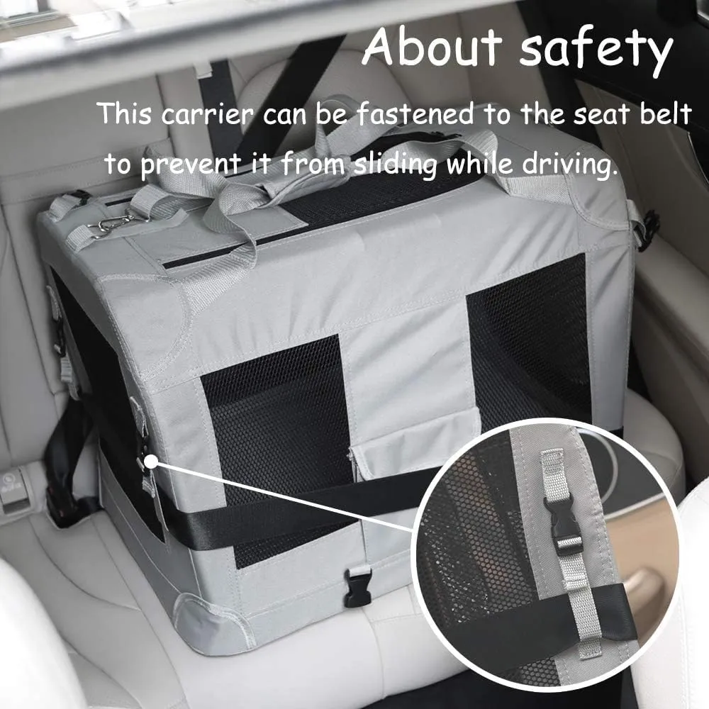 Extra Extra Large Cat Carrier Soft Sided, Portable Small Dog Carrier for 2 Cats, 24"x16.5"x16" Car Travel Folding Comfortable Design with Litter Box and Bowls, Grey  Litter Box  Bowls