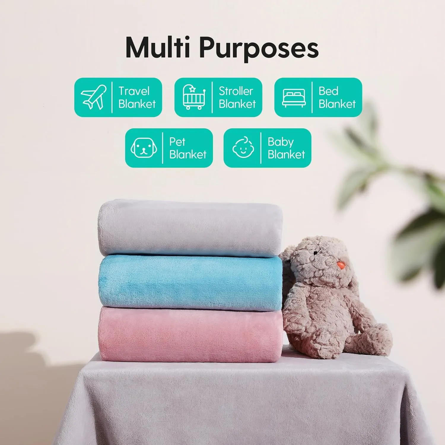 Fleece Baby Blankets Neutral for Boys and Girls, Ultra Soft Cozy 40 * 40 inch Square Bed Blanket, Lightweight Toddler Newborn Receiving Blankets for Crib Stroller, Blue