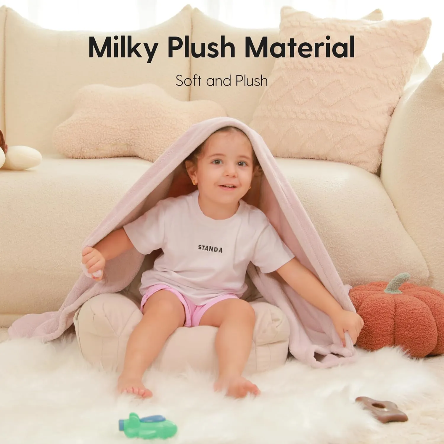 Fleece Baby Blankets Neutral for Boys and Girls, Ultra Soft Cozy 40 * 40 inch Square Bed Blanket, Lightweight Toddler Newborn Receiving Blankets for Crib Stroller, Dusty Pink