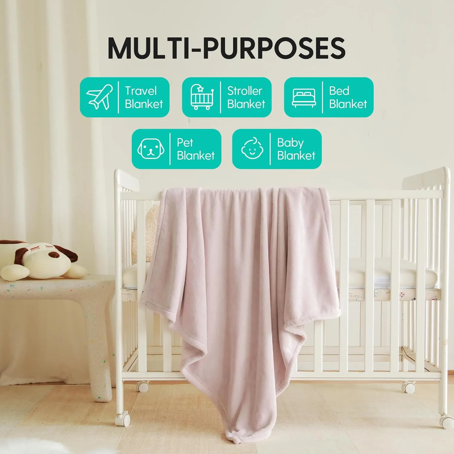 Fleece Baby Blankets Neutral for Boys and Girls, Ultra Soft Cozy 40 * 40 inch Square Bed Blanket, Lightweight Toddler Newborn Receiving Blankets for Crib Stroller, Dusty Pink