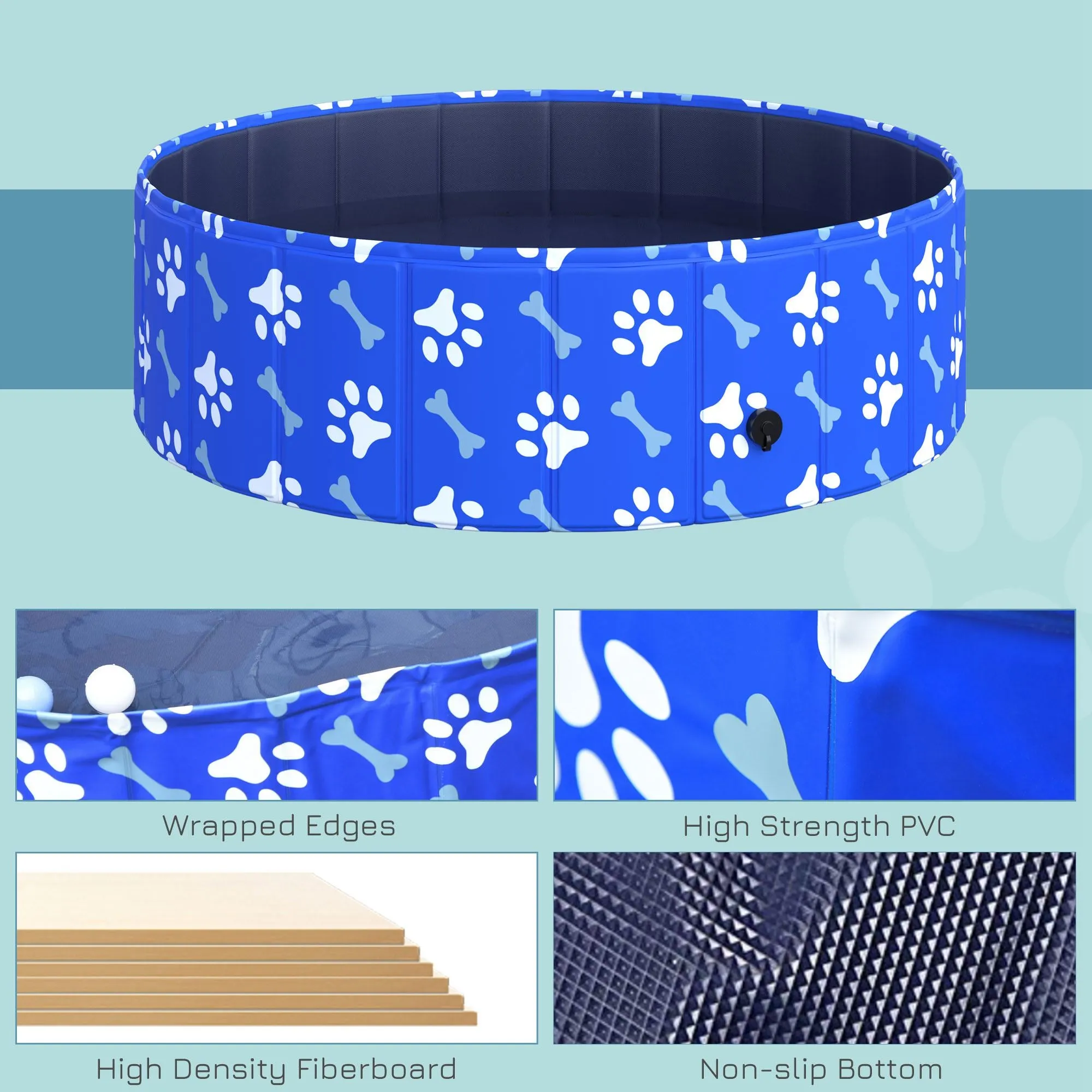 Foldable Dog Paddling Pool Pet Cat Swimming Pool Indoor/Outdoor Collapsible Bathing Tub Shower Tub Puppy 100 × 30H cm M Sized