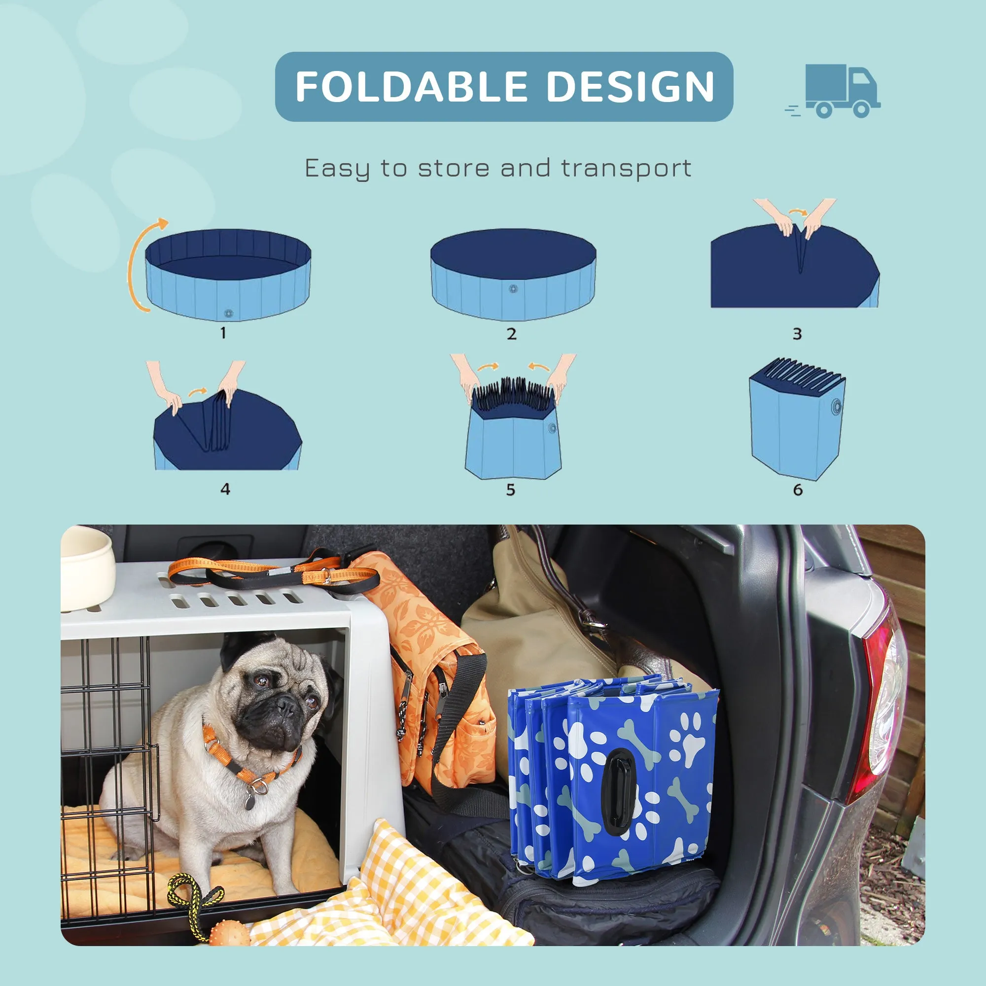 Foldable Dog Paddling Pool Pet Cat Swimming Pool Indoor/Outdoor Collapsible Bathing Tub Shower Tub Puppy 100 × 30H cm M Sized