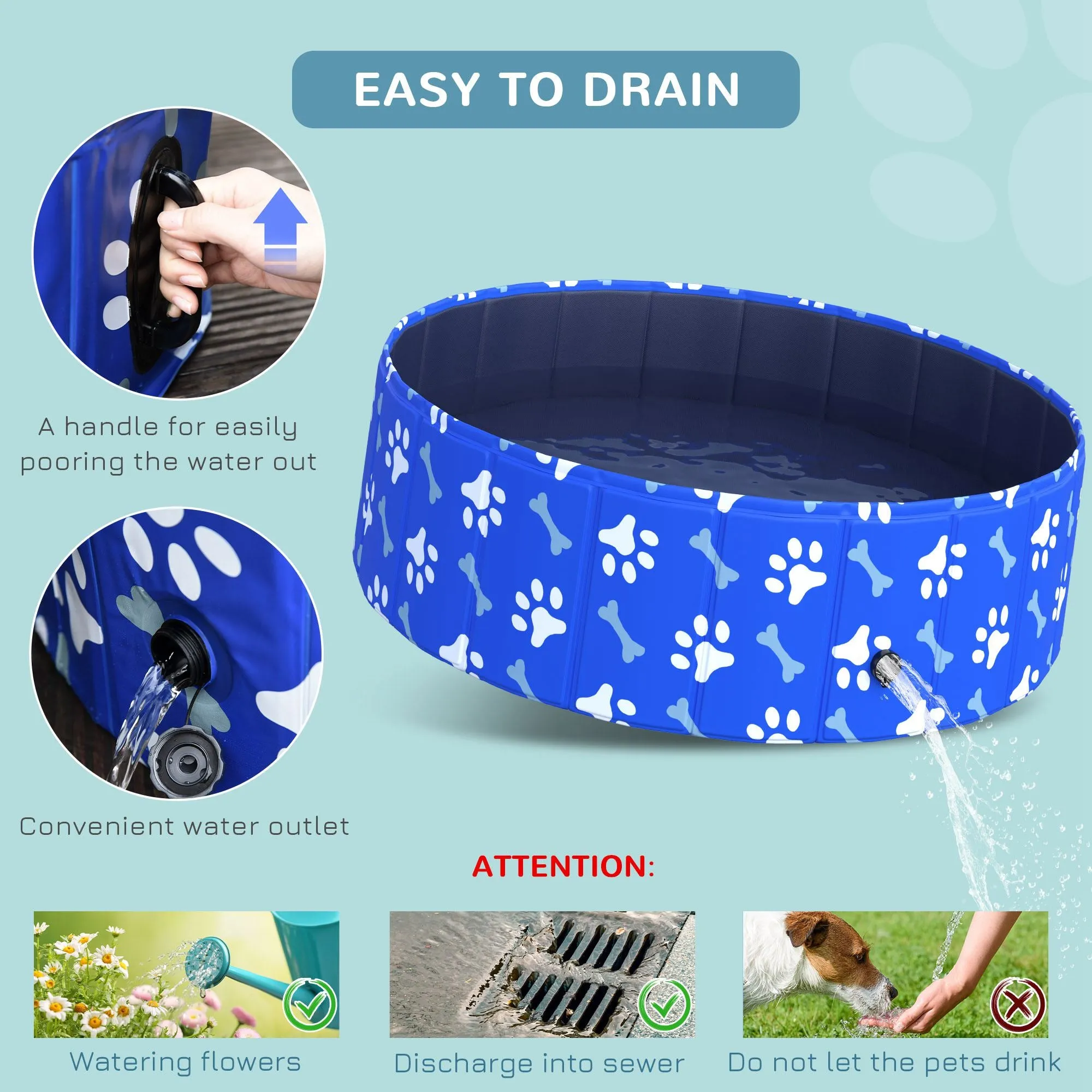 Foldable Dog Paddling Pool Pet Cat Swimming Pool Indoor/Outdoor Collapsible Bathing Tub Shower Tub Puppy 100 × 30H cm M Sized