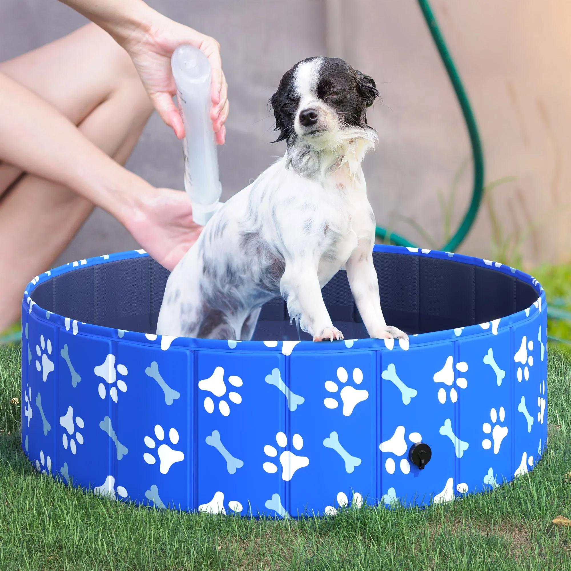 Foldable Dog Paddling Pool Pet Cat Swimming Pool Indoor/Outdoor Collapsible Bathing Tub Shower Tub Puppy 100 × 30H cm M Sized