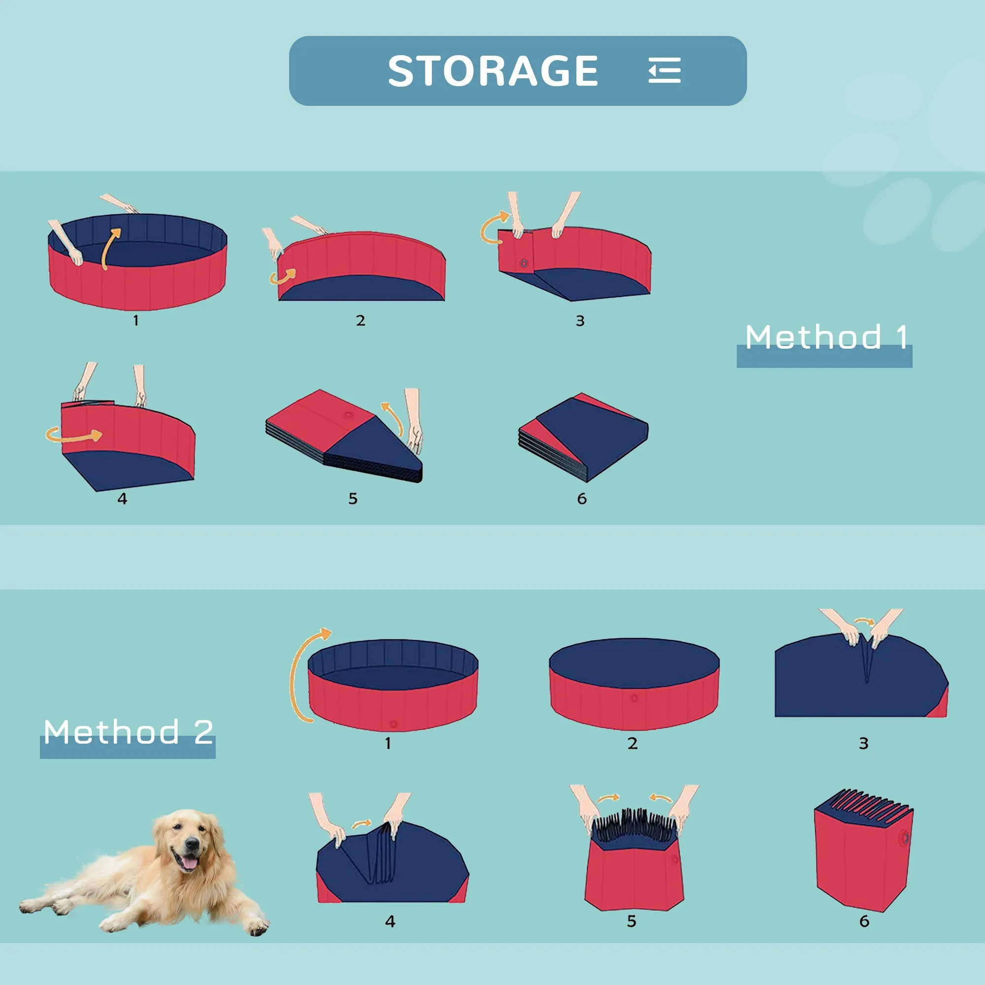 Foldable Dog Paddling Pool Pet Cat Swimming Pool Indoor/Outdoor Collapsible Summer Bathing Tub Shower Tub Puppy Washer (120 × 30H cm, Red)