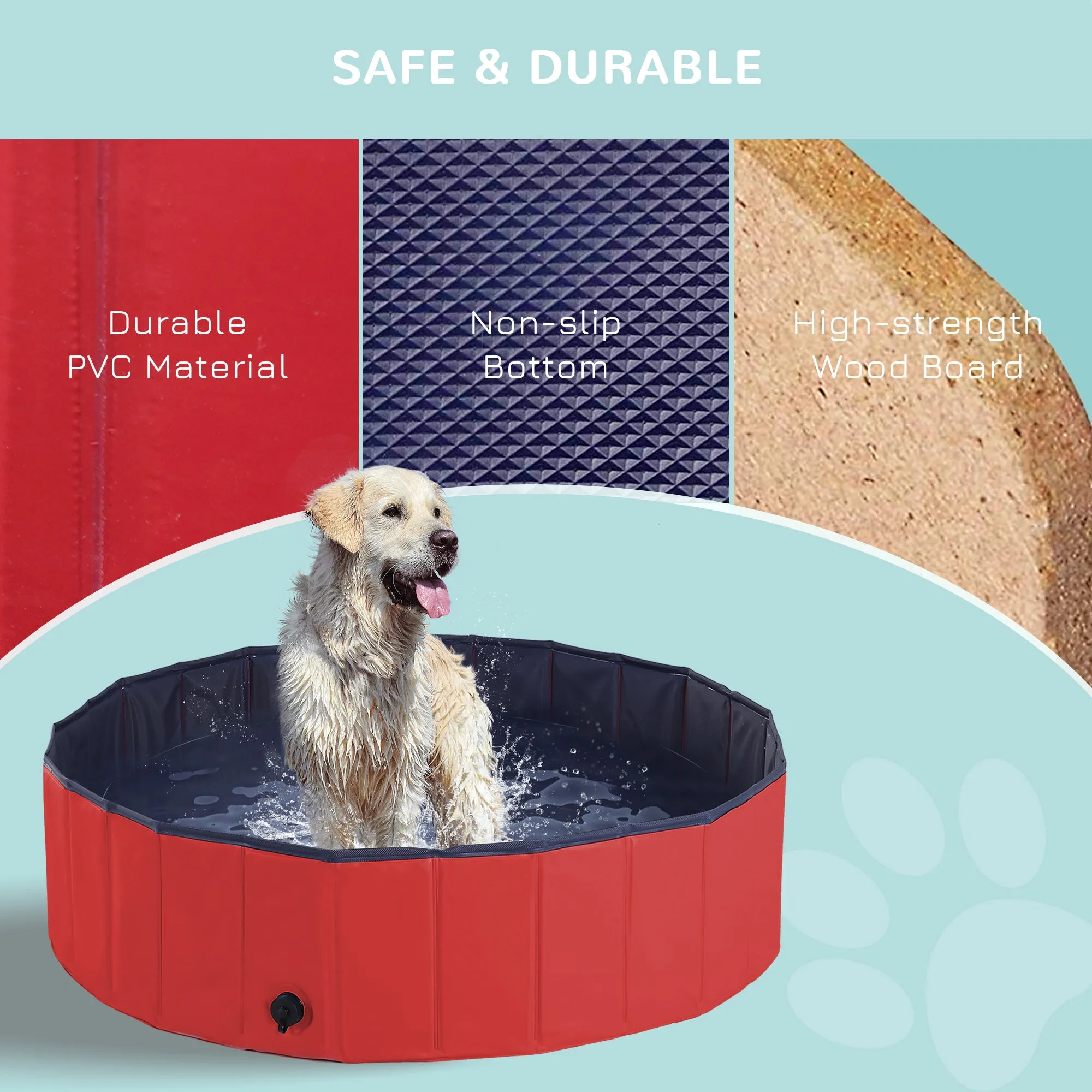 Foldable Dog Paddling Pool Pet Cat Swimming Pool Indoor/Outdoor Collapsible Summer Bathing Tub Shower Tub Puppy Washer (120 × 30H cm, Red)