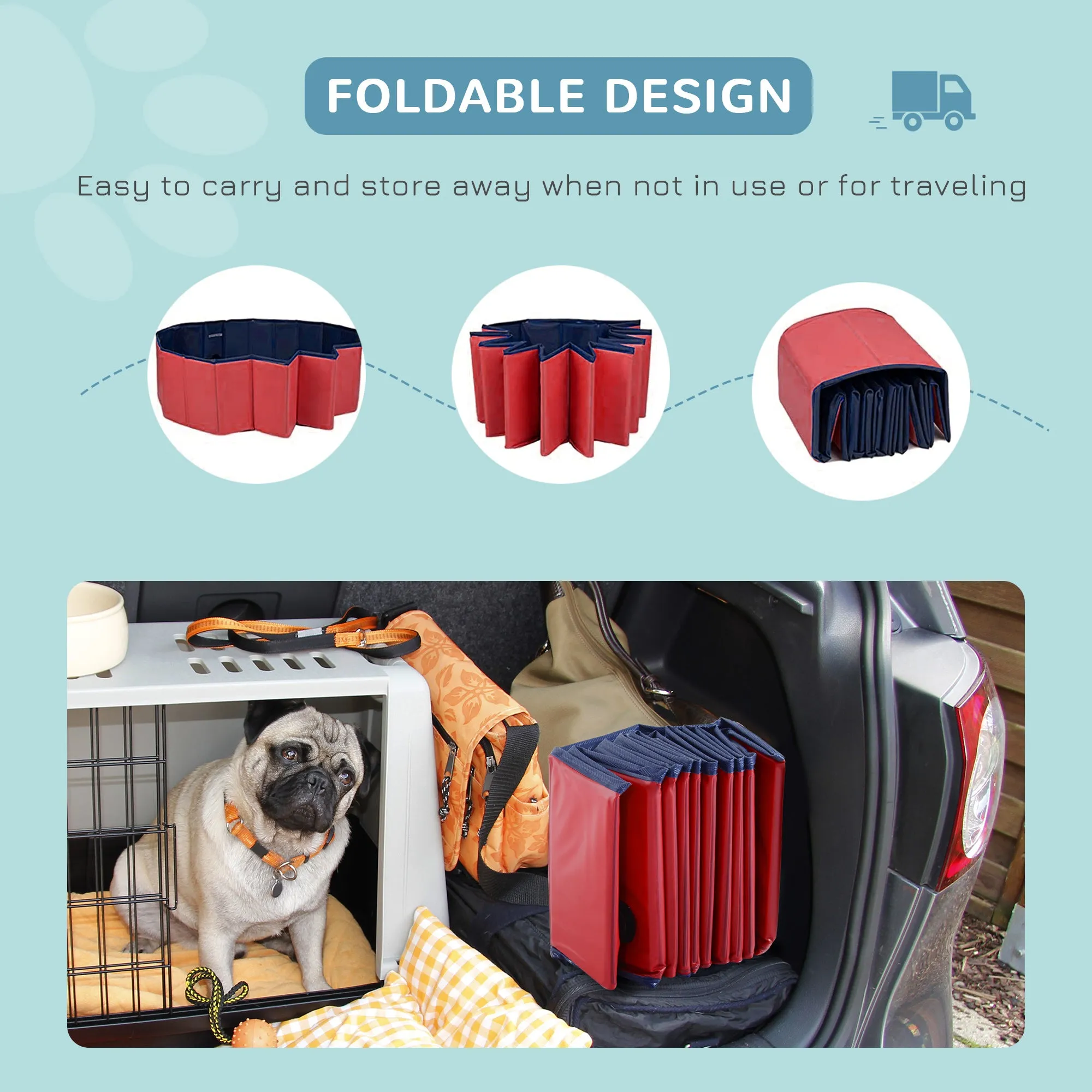 Foldable Dog Paddling Pool Pet Cat Swimming Pool Indoor/Outdoor Collapsible Summer Bathing Tub Shower Tub Puppy Washer (120 × 30H cm, Red)