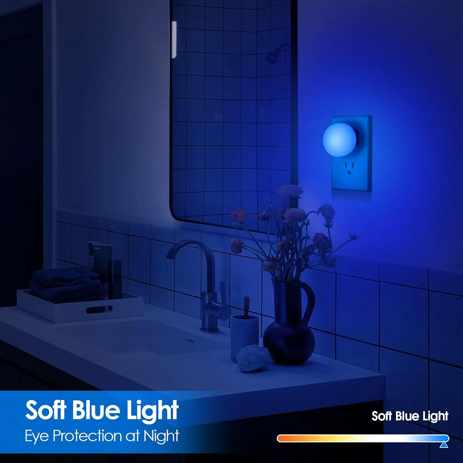 FOLKSMATE 5 Pack LED Night Lights, Plug-in Dusk to Dawn Sensor Hallway Light, Smart Nightlight Auto-On/Off for Bathroom, Bedroom, Adults & Kids Room, Kitchen, Stairway, Nursery, Blue