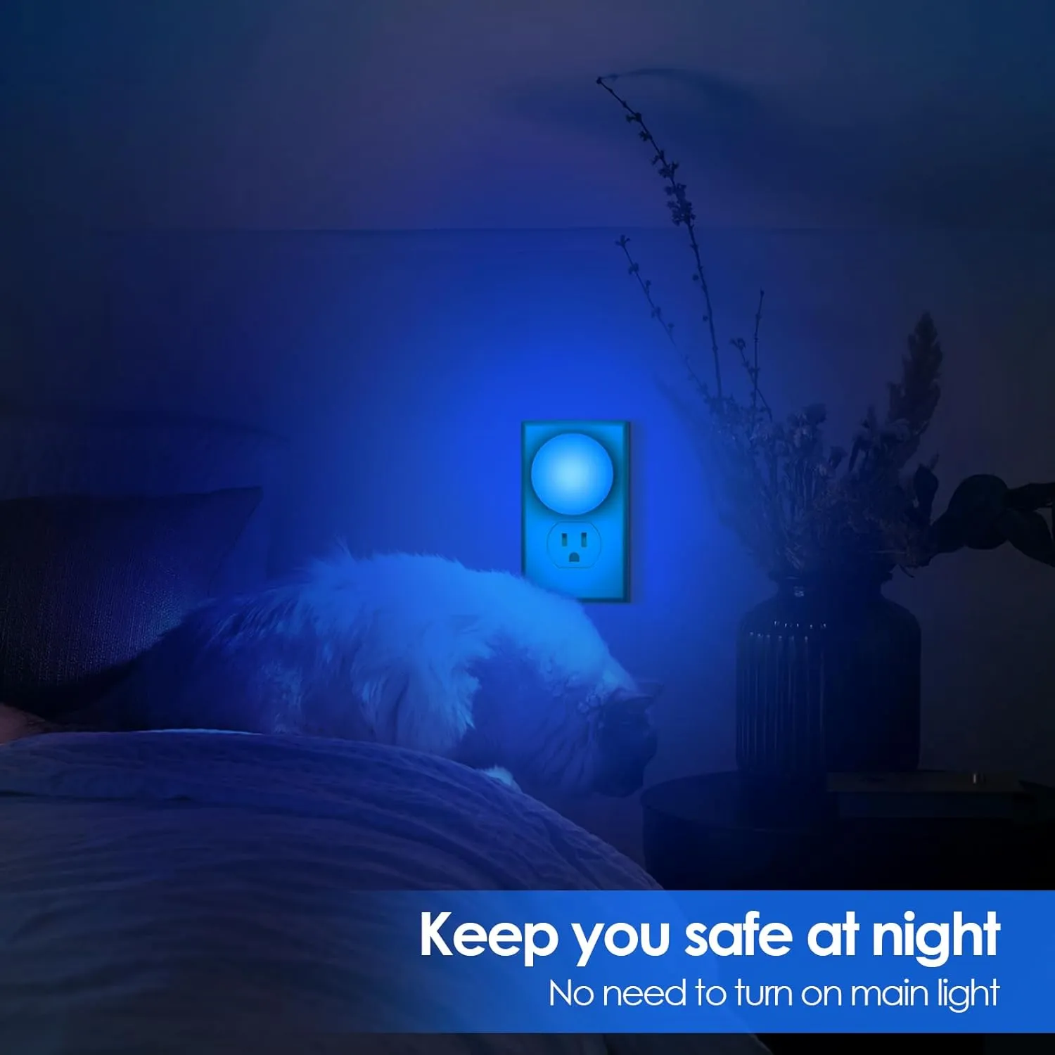 FOLKSMATE 5 Pack LED Night Lights, Plug-in Dusk to Dawn Sensor Hallway Light, Smart Nightlight Auto-On/Off for Bathroom, Bedroom, Adults & Kids Room, Kitchen, Stairway, Nursery, Blue