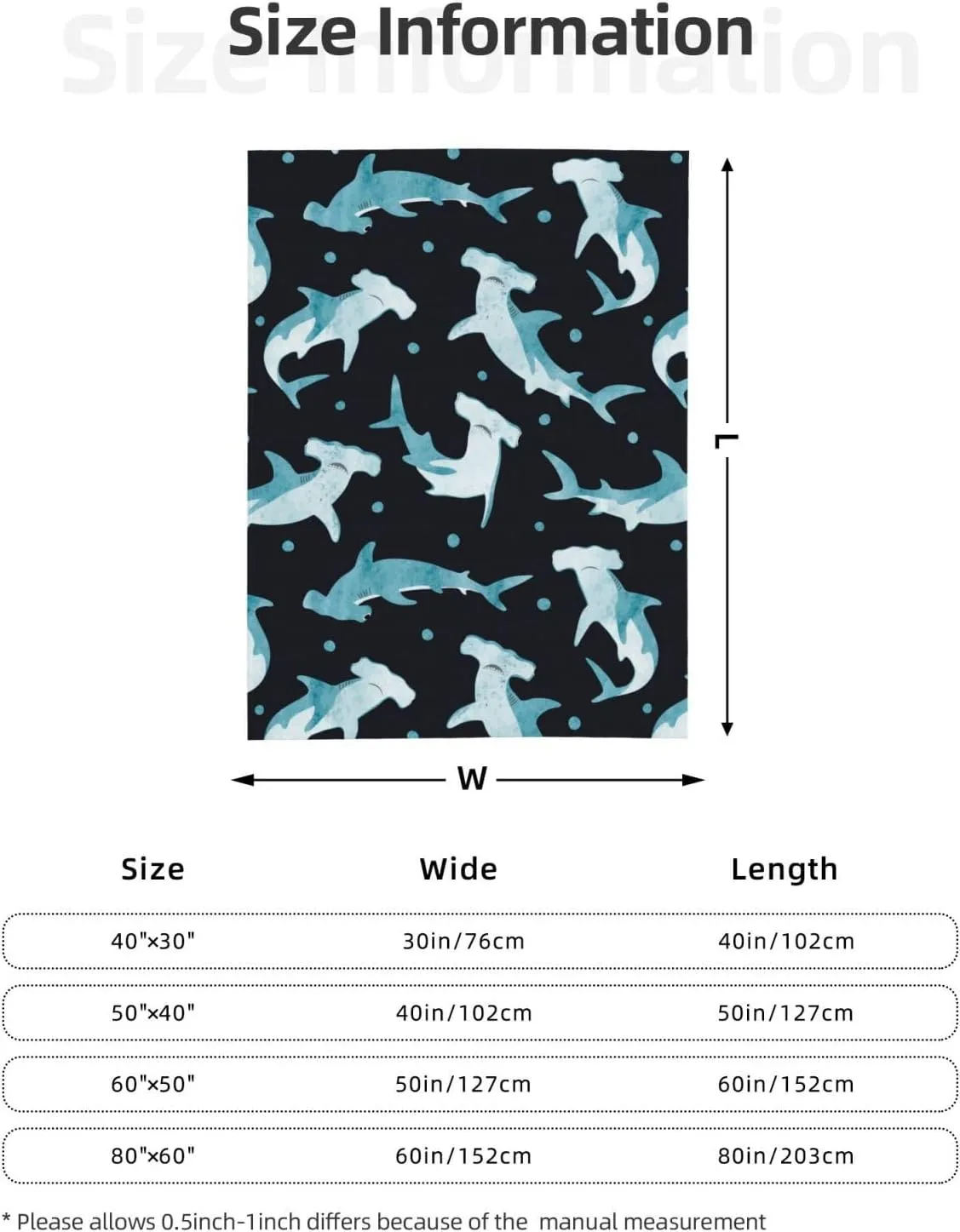 Hammerhead Shark Blanket Super Soft Fleece Throw Blanket Warm and Cozy Lightweight Bed Blanket for Couch, Sofa, Camping, and Travel All Season Blankets Gifts 50"x40"