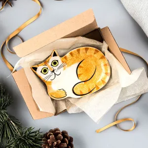 Handmade Ceramic Ginger Tabby Cat Trinket Dish x 4