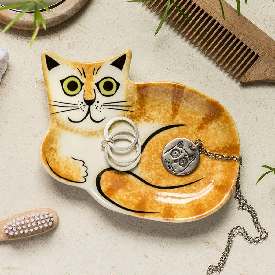 Handmade Ceramic Ginger Tabby Cat Trinket Dish x 4