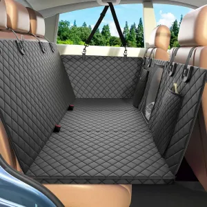 Hard Bottom Dog Car Seat Cover, 400lbs Capacity Back Seat Extender for Dogs - Waterproof, Anti-Scratch Car Pet Hammock with Mesh Window & Storage Pockets, Fits Cars, SUVs, Trucks, Large