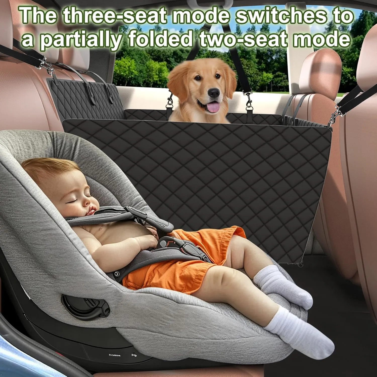 Hard Bottom Dog Car Seat Cover, 400lbs Capacity Back Seat Extender for Dogs - Waterproof, Anti-Scratch Car Pet Hammock with Mesh Window & Storage Pockets, Fits Cars, SUVs, Trucks, Large