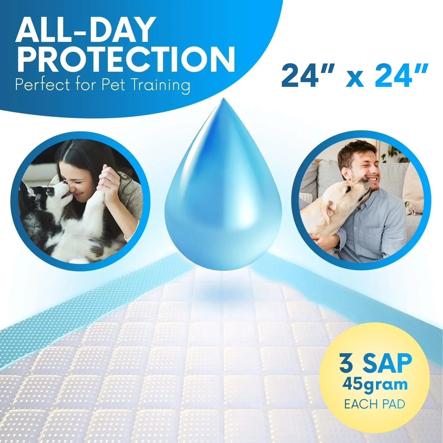 Healqu Puppy Pads - 100-Count, 24x24 - Advanced Leakproof Technology for Housebreaking & Training - Ultra Absorbent Puppy Pee Pads - Ideal for Dogs, Puppies, Cats - Attractant Pet Training Pads