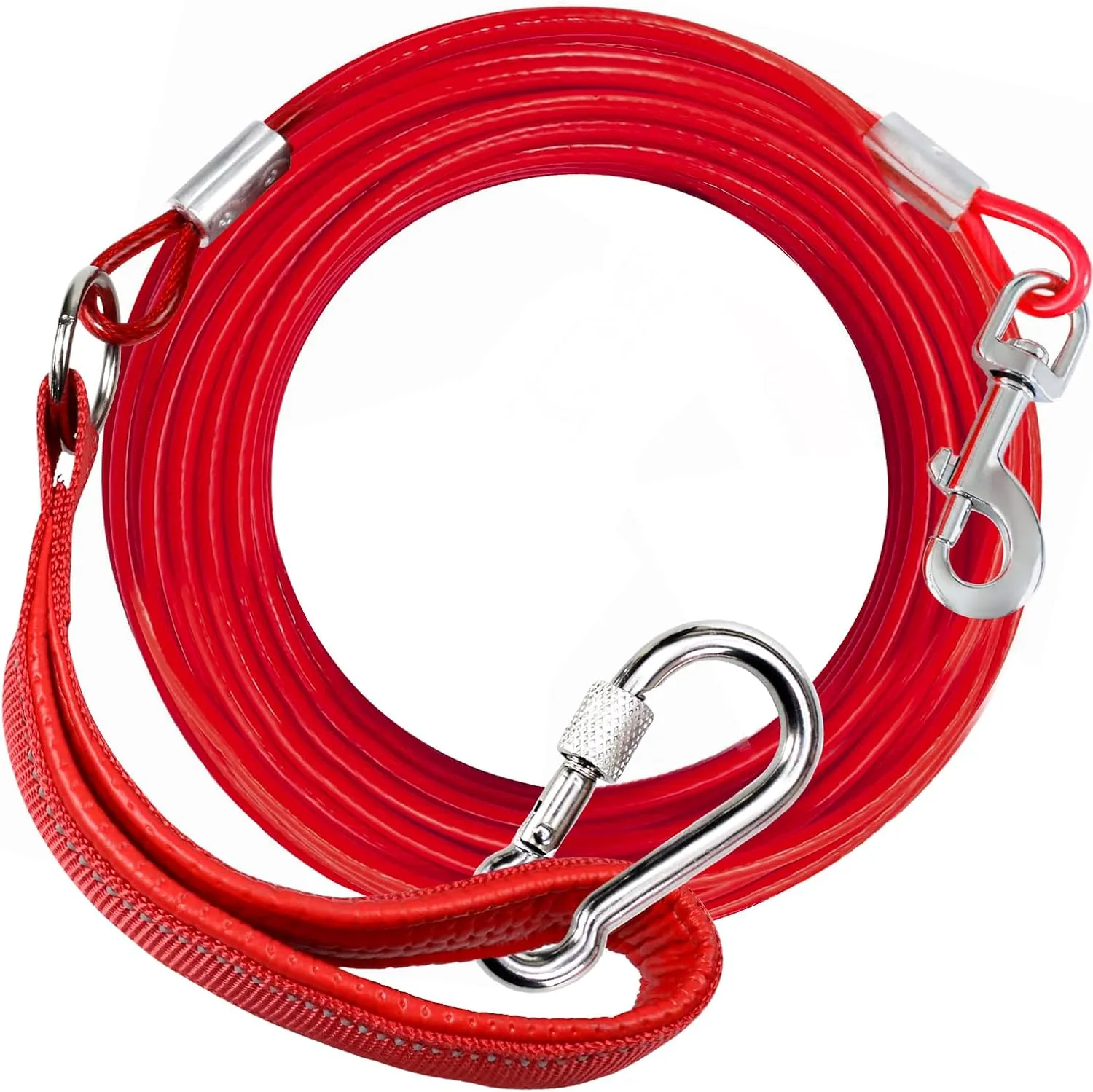 Heavy Duty Dog Leash - Chew Proof Tie Out Cable with Carabiner, 10/20/30/50 ft, Padded Handle for Medium Large Dogs
