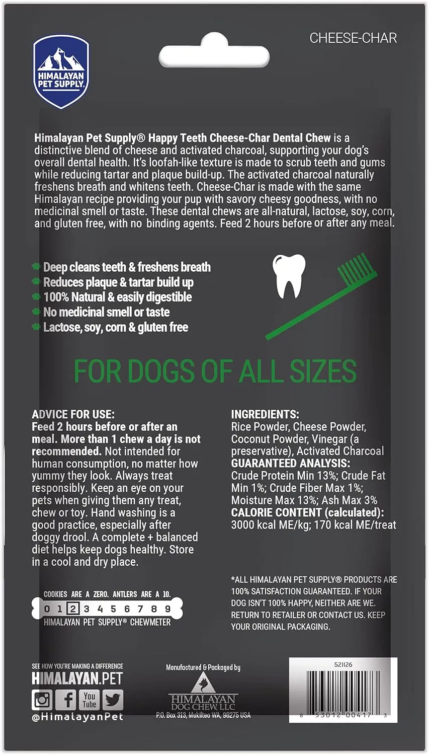 Himalayan Dog Chew Happy Teeth Yak Cheese, Soft Dog Chew, 100% Natural Soft Density Dental Treats, Gluten Free, Safe Treats for Oral Health, Lactose & Grain Free, Protein Rich, Cheese-Charcoal 2 Count