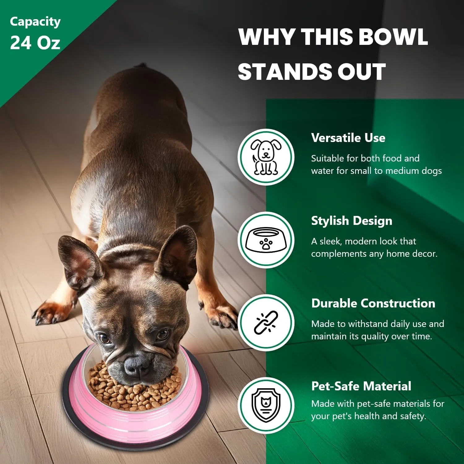 Iconic Pet 3 Cup/24 Oz Elegant Stainless Steel Color Splash Food/Water Bowl with Non Skid, Noise Free, Removable Rubber Ring - Dog/ Cat Feeding Bowl In color shade, Dishwasher Safe - Pink, 2 Bowls