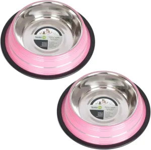 Iconic Pet 3 Cup/24 Oz Elegant Stainless Steel Color Splash Food/Water Bowl with Non Skid, Noise Free, Removable Rubber Ring - Dog/ Cat Feeding Bowl In color shade, Dishwasher Safe - Pink, 2 Bowls