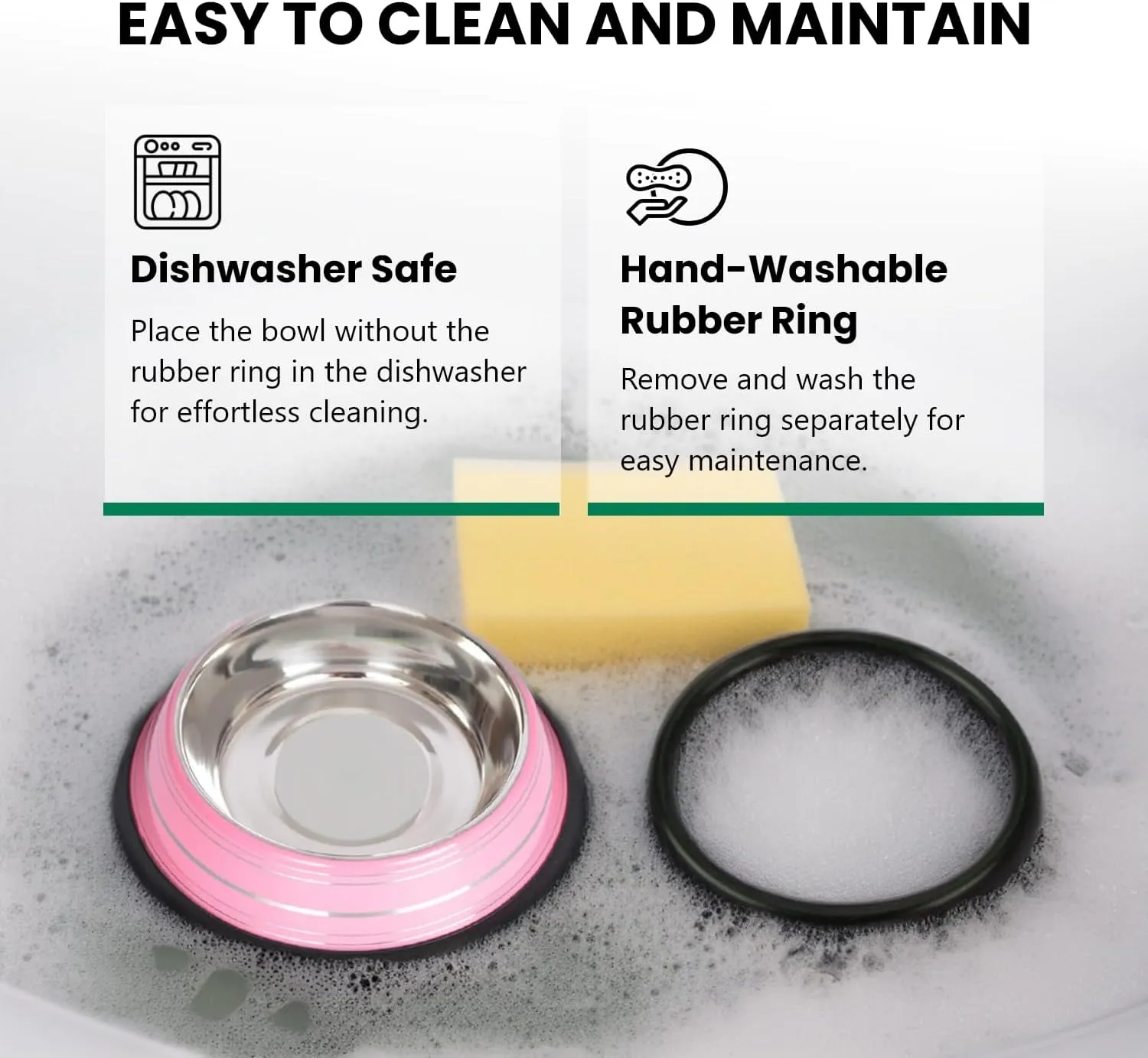 Iconic Pet 3 Cup/24 Oz Elegant Stainless Steel Color Splash Food/Water Bowl with Non Skid, Noise Free, Removable Rubber Ring - Dog/ Cat Feeding Bowl In color shade, Dishwasher Safe - Pink, 2 Bowls