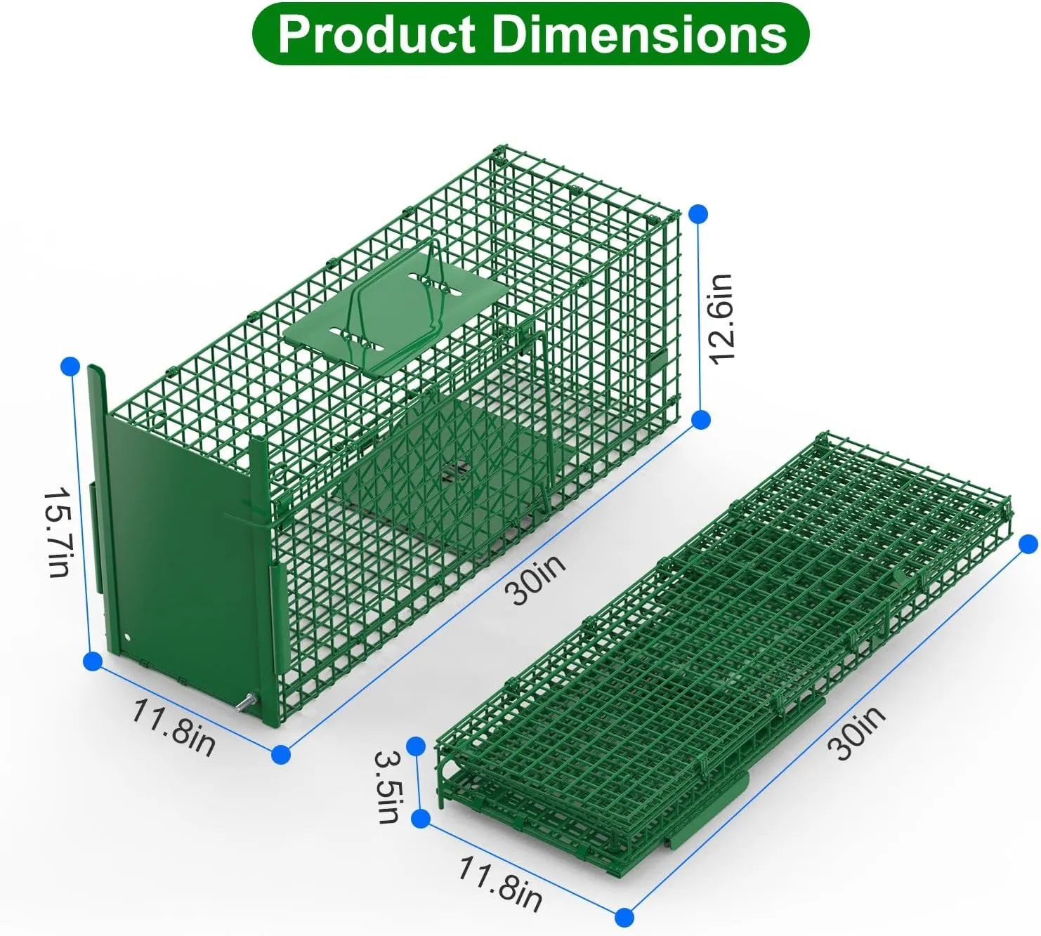 iMounTEK Humane Trap Cage 30in 1 Door Live Animal Cage Trap for Animals Under 5LBS Easy to Setup Humane Galvanized Iron Trap Cage for Small Cats Rabbits Squirrels Moles Chipmunks Possums