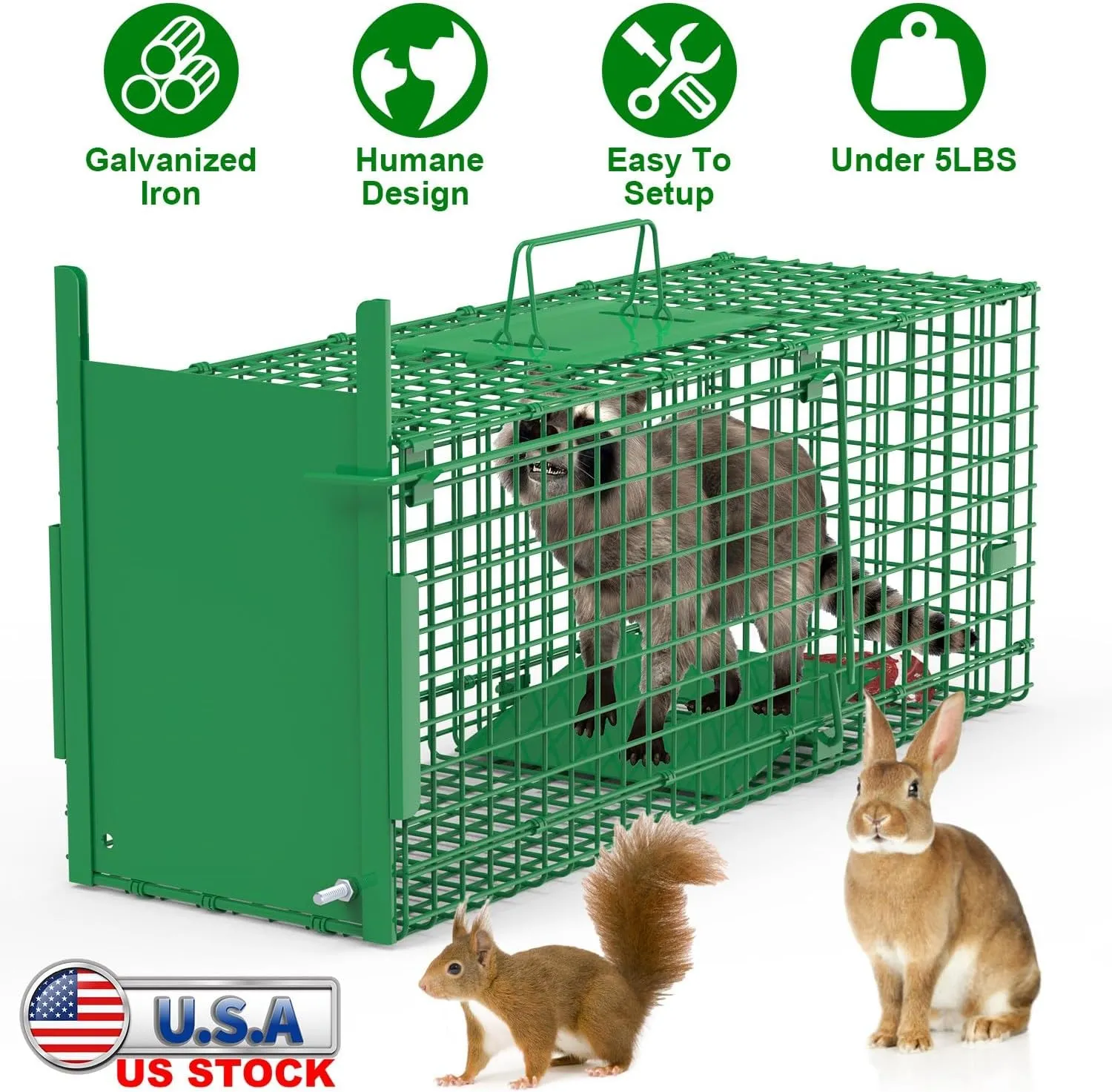 iMounTEK Humane Trap Cage 30in 1 Door Live Animal Cage Trap for Animals Under 5LBS Easy to Setup Humane Galvanized Iron Trap Cage for Small Cats Rabbits Squirrels Moles Chipmunks Possums
