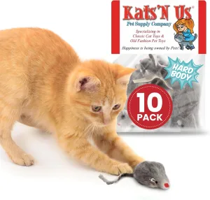 Kats'N Us Real Rabbit Fur Mouse Cat Toy - Hard Body - Interactive Cat Toys, Real Fur Mice, 10 Pack Gray NO Rattle
