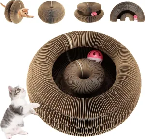 Kitty Kurlz Curls Cat Toy, Magic Organ Cat Scratching Board with Bell-Ball, Foldable Interactive Marlenes Kitten Curls Cat Scratchers for Indoor Cats