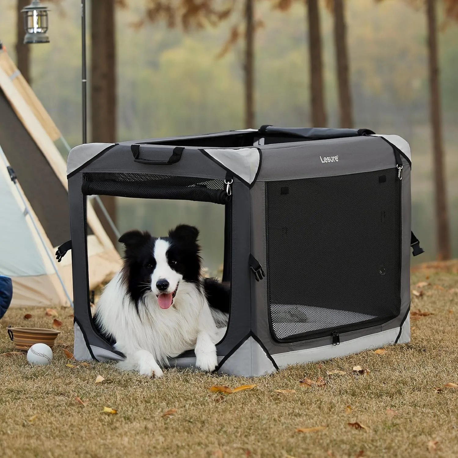 Lesure Collapsible Dog Crate - Portable Travel Kennel for Large Dog, 4-Door Pet Crate with Durable Mesh Windows, Indoor & Outdoor, Charcoal Gray