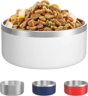 LIANLAI Dog Water Bowl, Rust-Resistant Stainless Steel Dog Bowls, Non-Slip Pet Dishes for Medium Puppys, Double-Walled Puppy Bowls (White40 oz)