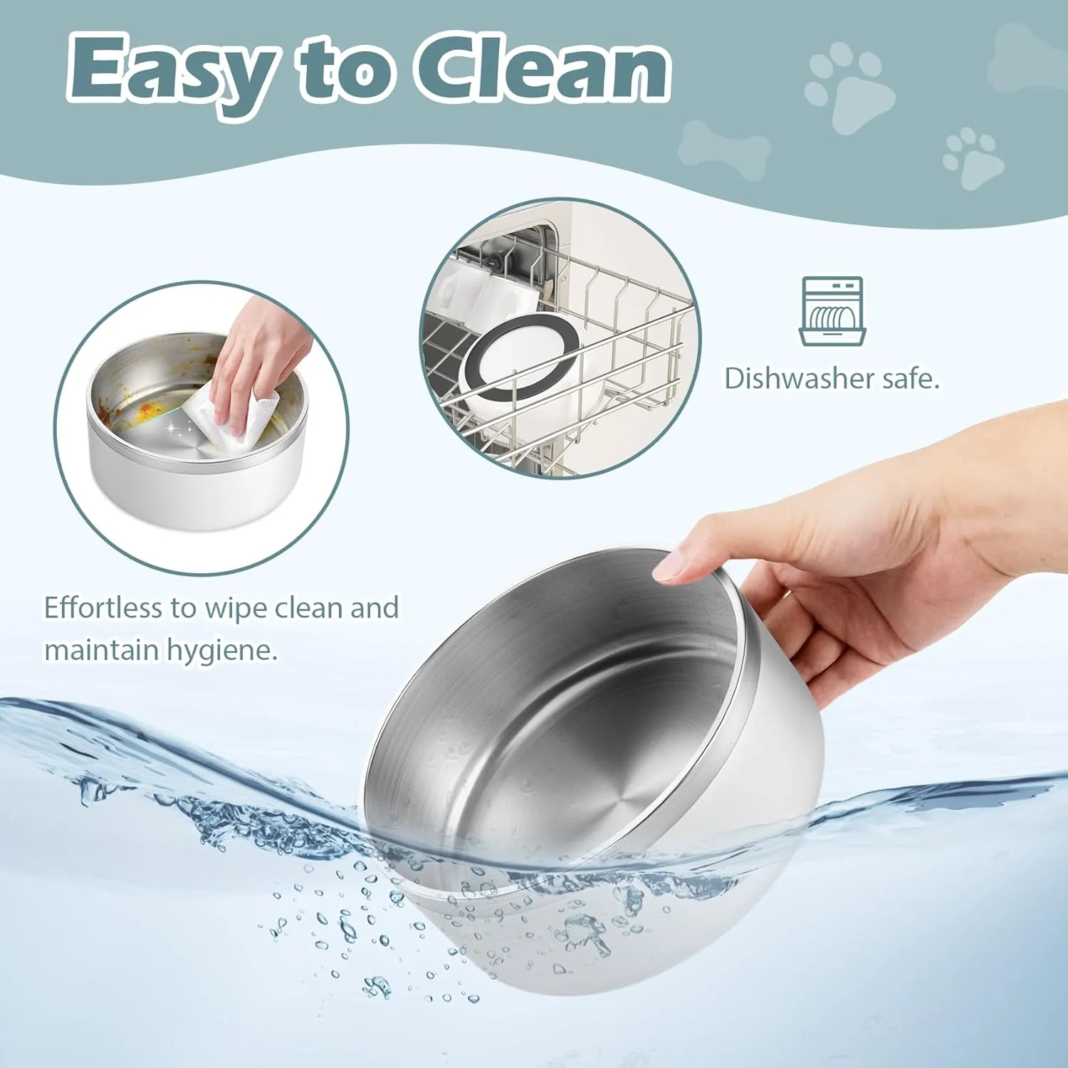 LIANLAI Dog Water Bowl, Rust-Resistant Stainless Steel Dog Bowls, Non-Slip Pet Dishes for Medium Puppys, Double-Walled Puppy Bowls (White40 oz)