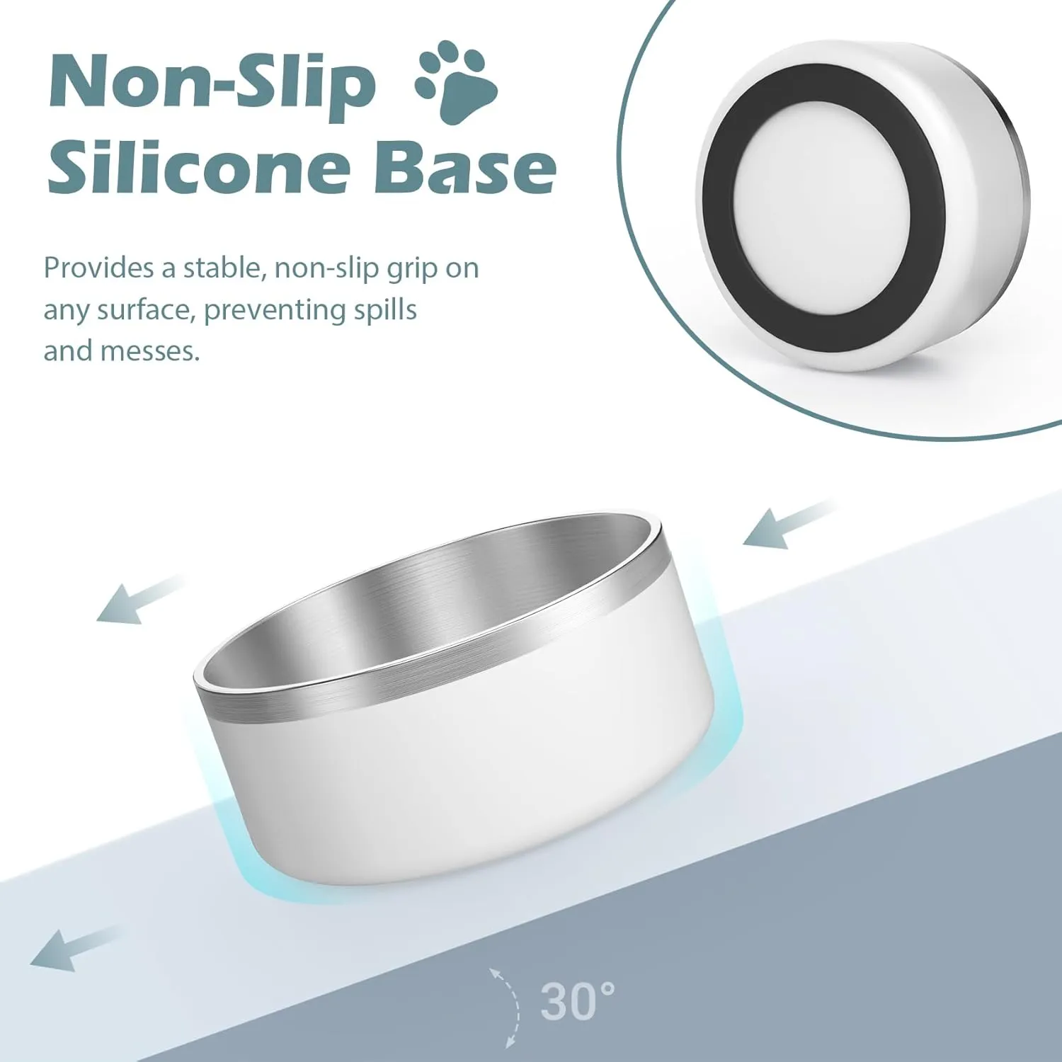 LIANLAI Dog Water Bowl, Rust-Resistant Stainless Steel Dog Bowls, Non-Slip Pet Dishes for Medium Puppys, Double-Walled Puppy Bowls (White40 oz)