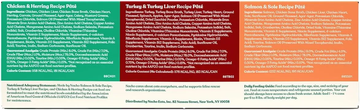 Made by Nacho Premium Wet Cat Food Grain-Free Pate Cans, 12 Pack, (Chicken, Salmon, and Turkey) (Pate Variety Pack, 5.5 Ounce), Limited Ingredients