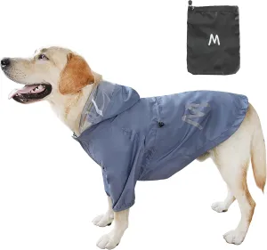 Mamore Dog Raincoat and Poncho with Clear Hood, 2-Leg Adjustable Jacket for Small to Large Dogs - Bottom Waterproof, Reflective Stripe (Blue-Gray, Small)