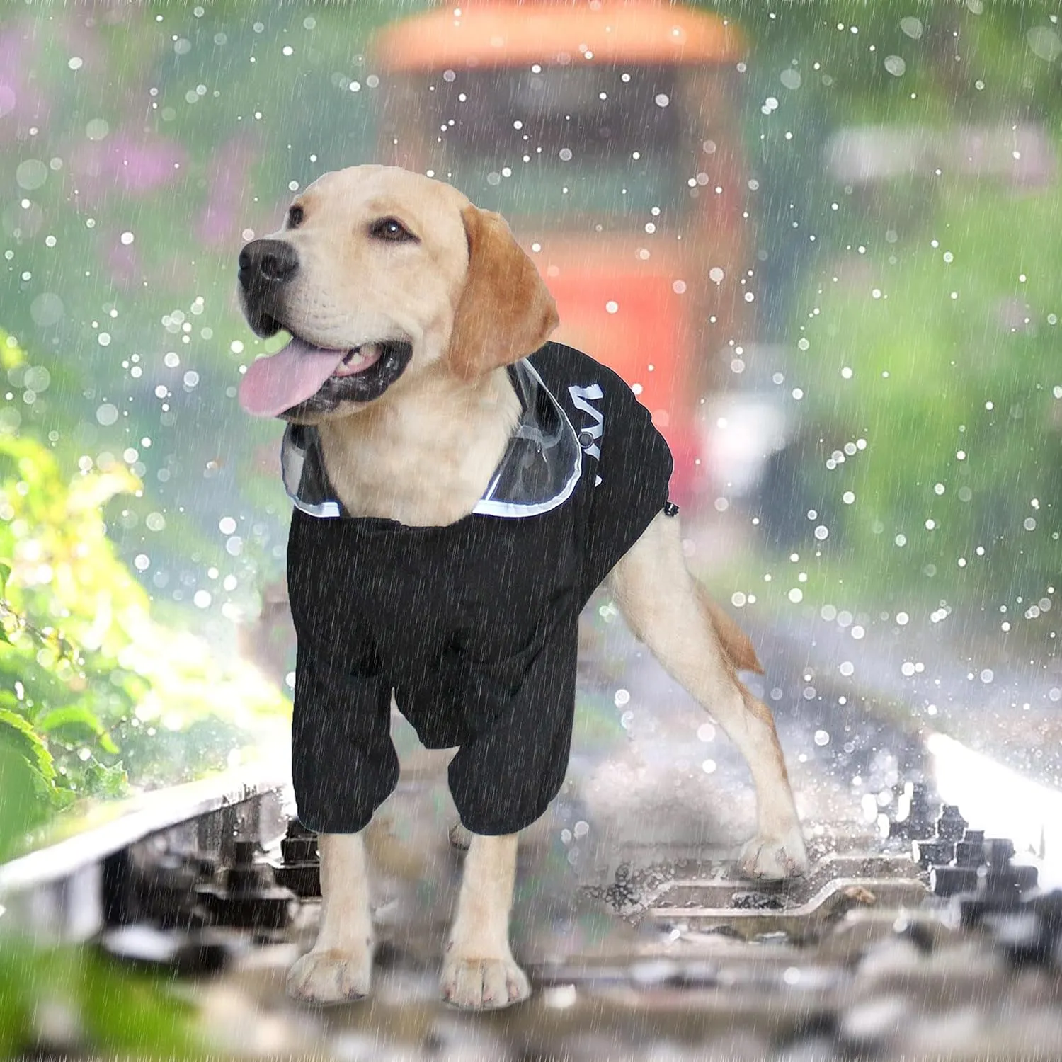 Mamore Dog Raincoat and Poncho with Clear Hood, 2-Leg Adjustable Jacket for Small to Large Dogs - Bottom Waterproof, Reflective Stripe (Blue-Gray, Small)