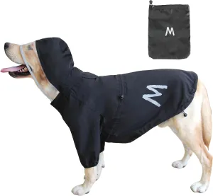 Mamore Dog Raincoat with Clear Hood and 2 Legs, Adjustable Jacket with Bottom Waterproof and Reflective Stripe for Small to Large Dogs (Black, Small)