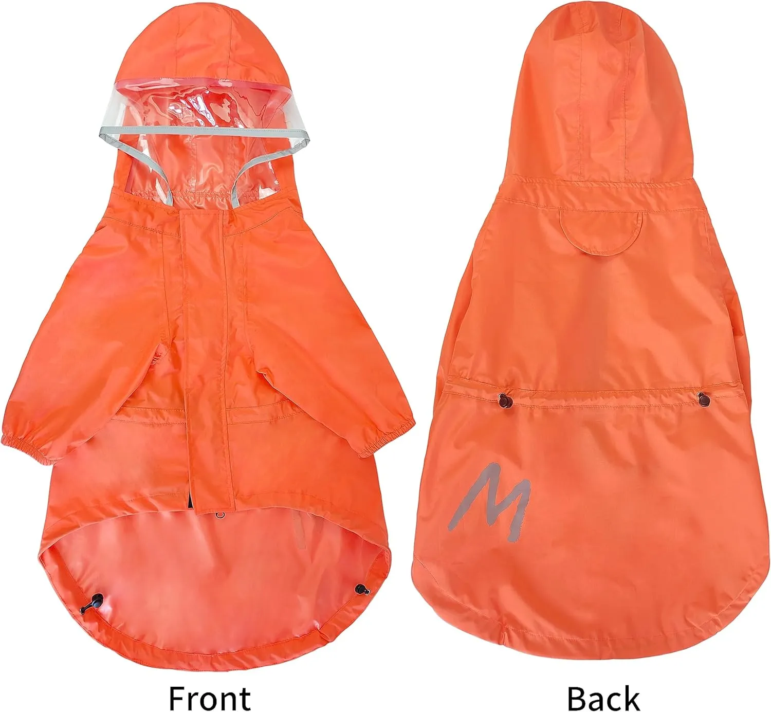 MAMORE Raincoat With Clear Hood and 2 Legs, Waterproof and Adjustable Dog Jacket With Reflective Stripe for Small Medium Large Dogs (Orange, Small)