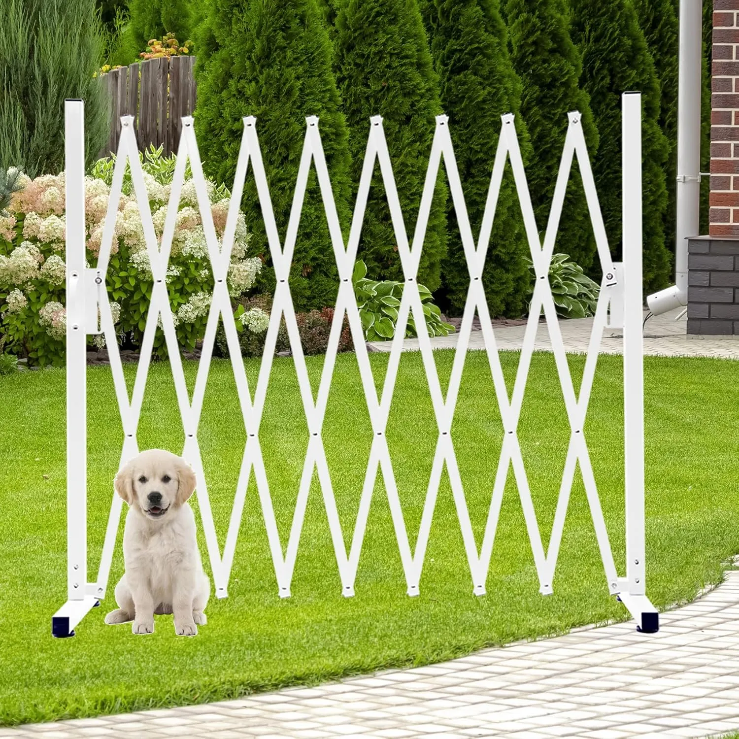 Metal Expandable Dog Gate, 9Feet, Versatile Accordion Safety Barrier, Portable Retractable Barricade, Free Standing Adjustable Pet Fence, Indoor and Outdoor
