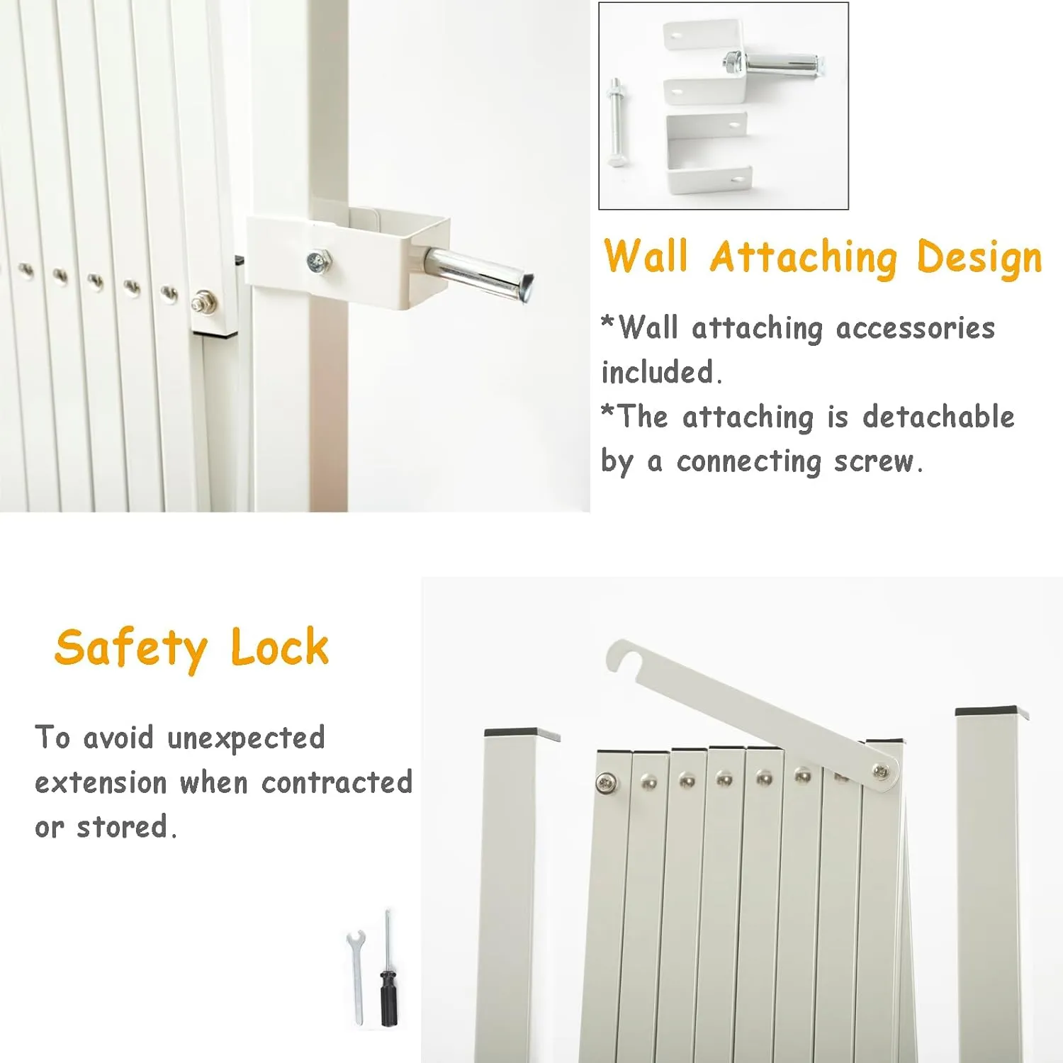 Metal Expandable Dog Gate, 9Feet, Versatile Accordion Safety Barrier, Portable Retractable Barricade, Free Standing Adjustable Pet Fence, Indoor and Outdoor
