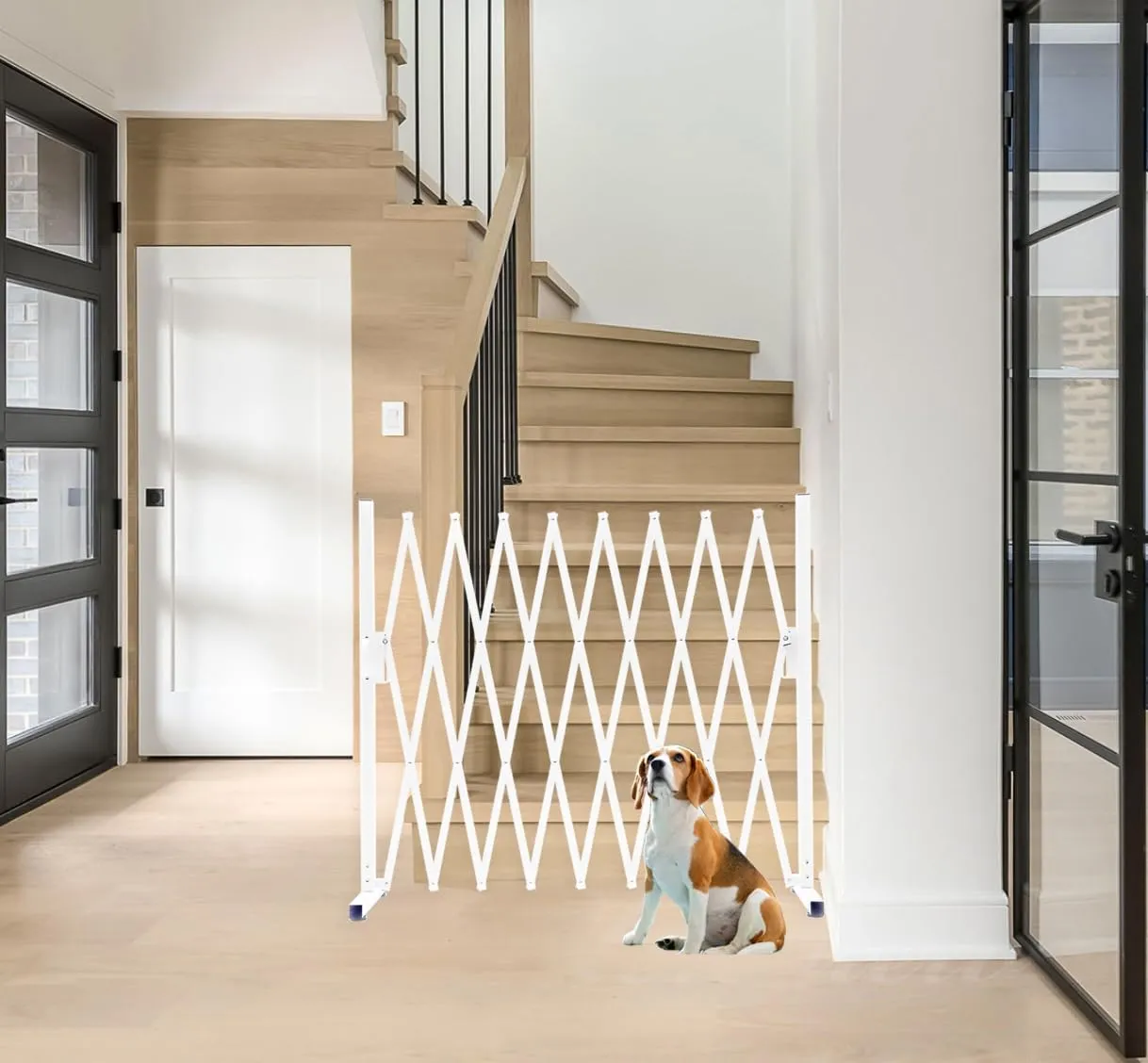 Metal Expandable Dog Gate, 9Feet, Versatile Accordion Safety Barrier, Portable Retractable Barricade, Free Standing Adjustable Pet Fence, Indoor and Outdoor