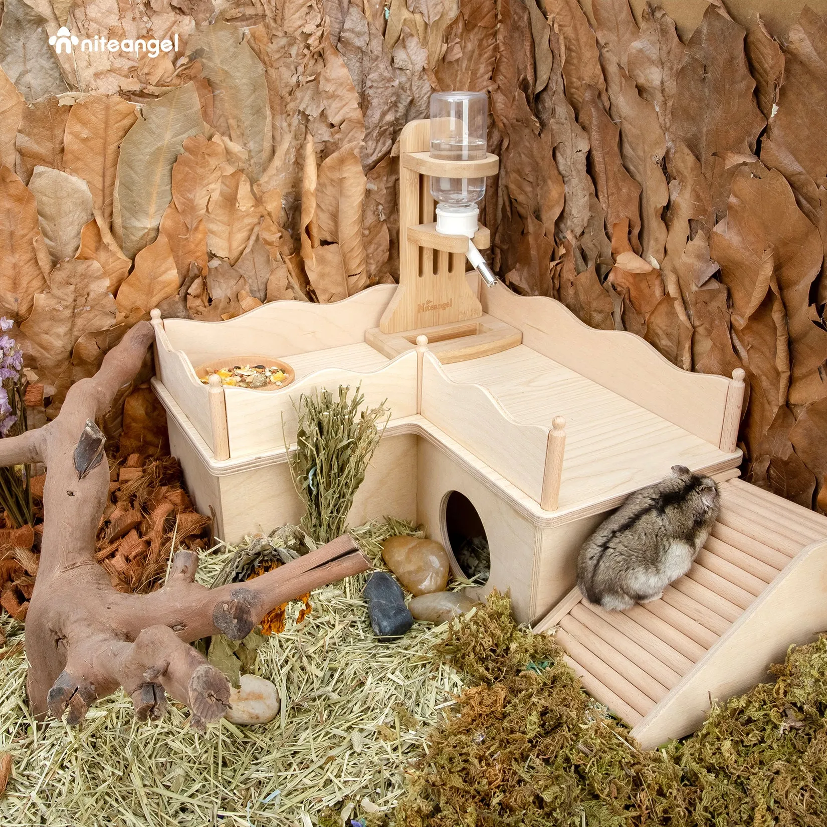 Niteangel Hamster Play Wooden Platform & Multi-Chamber Series Maze Fence for Dwarf Syrian Hamsters Gerbils Mice Degus or Other Small Pets