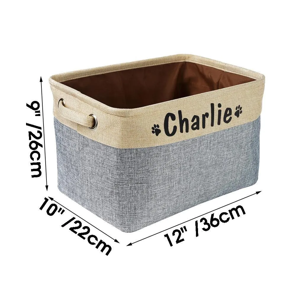 Personalized Pet Dog Toy Storage Basket Dog Canvas Bag Foldable Pet Toys Linen