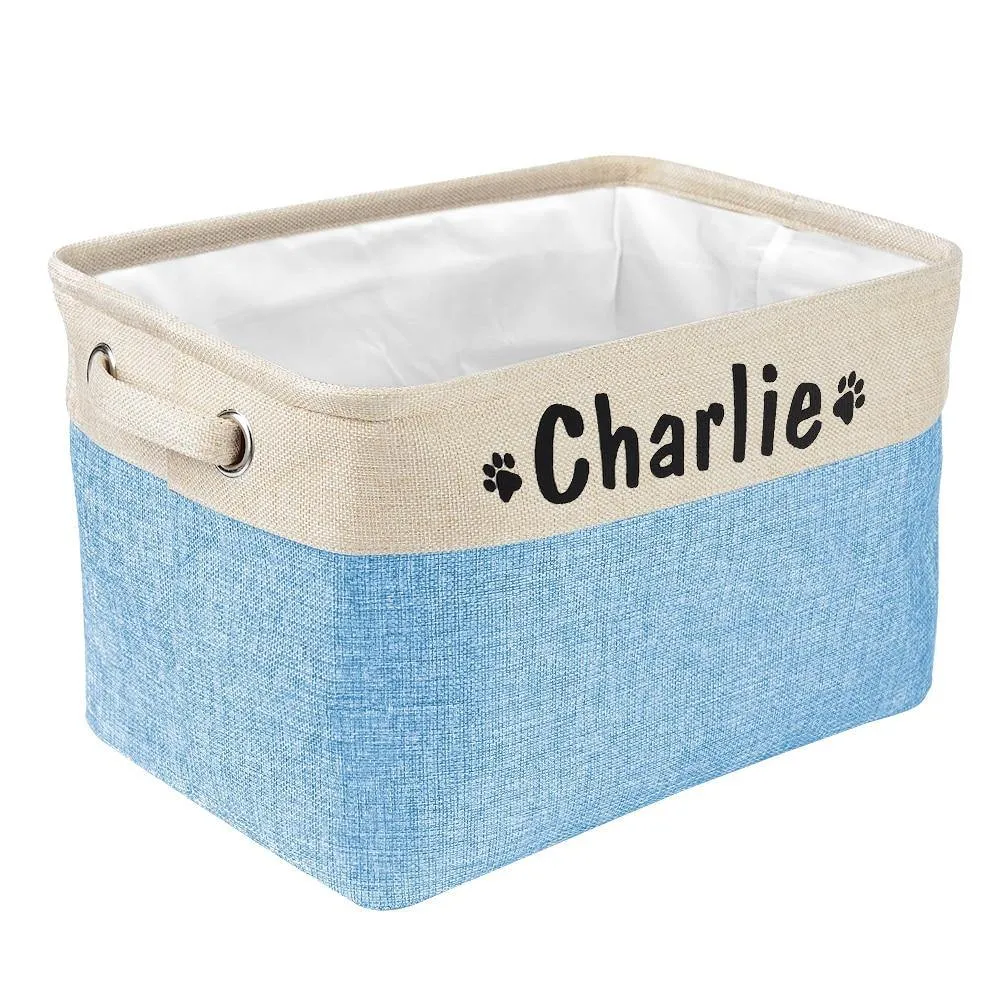 Personalized Pet Dog Toy Storage Basket Dog Canvas Bag Foldable Pet Toys Linen