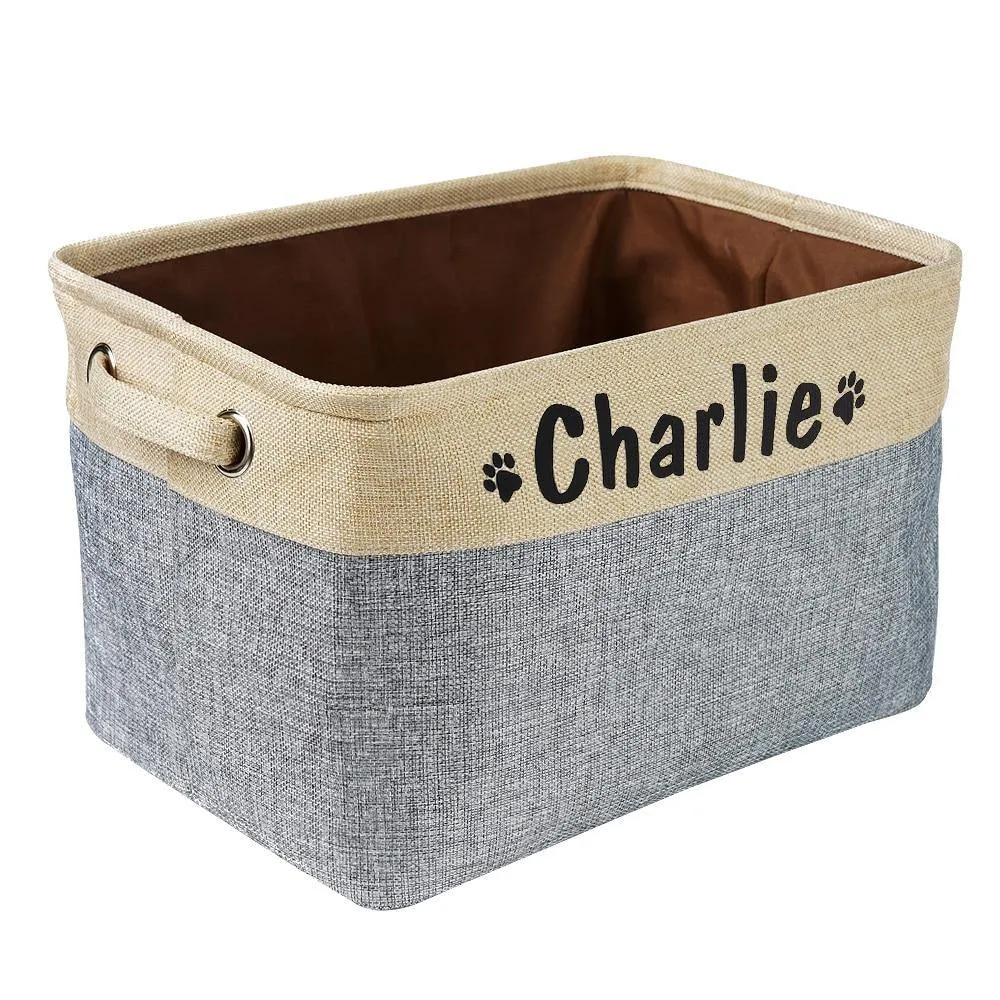 Personalized Pet Dog Toy Storage Basket Dog Canvas Bag Foldable Pet Toys Linen