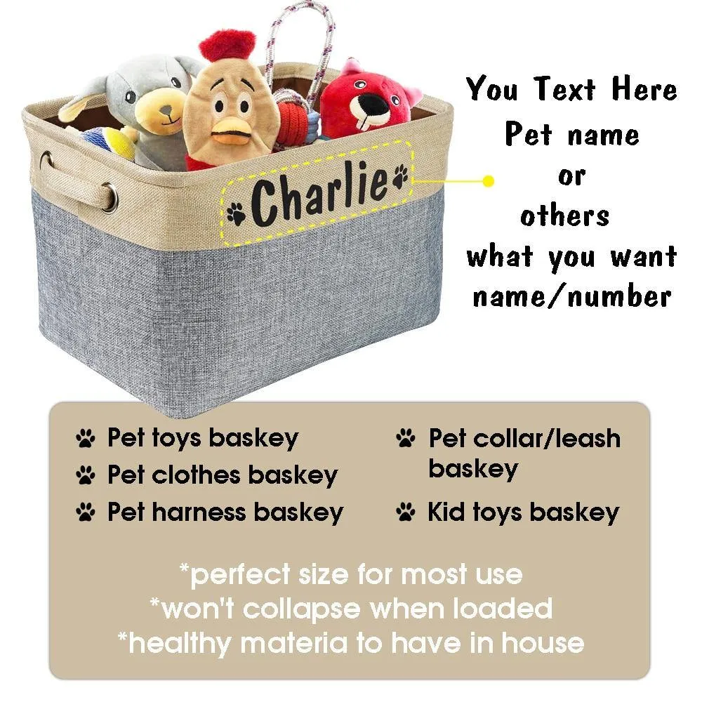 Personalized Pet Dog Toy Storage Basket Dog Canvas Bag Foldable Pet Toys Linen