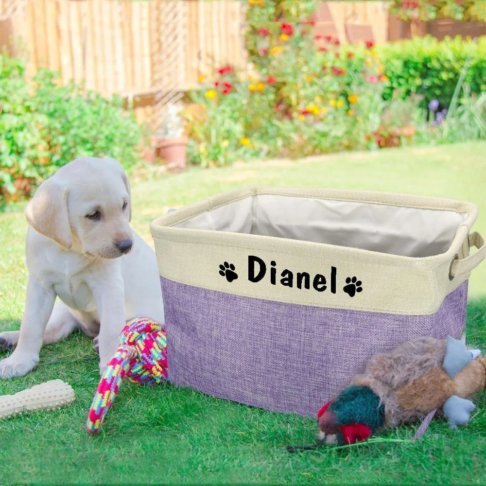 Personalized Pet Dog Toy Storage Basket Dog Canvas Bag Foldable Pet Toys Linen
