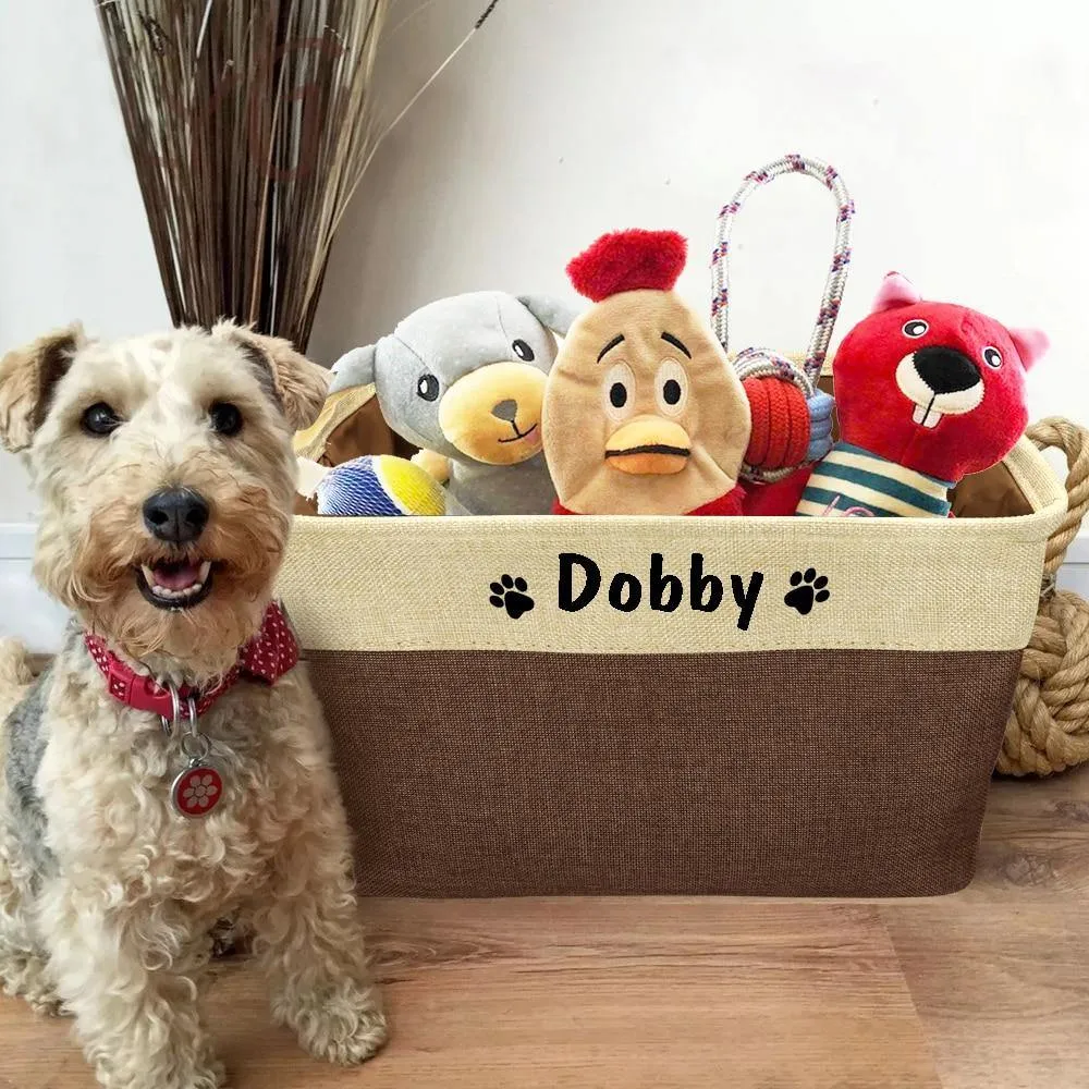 Personalized Pet Dog Toy Storage Basket Dog Canvas Bag Foldable Pet Toys Linen