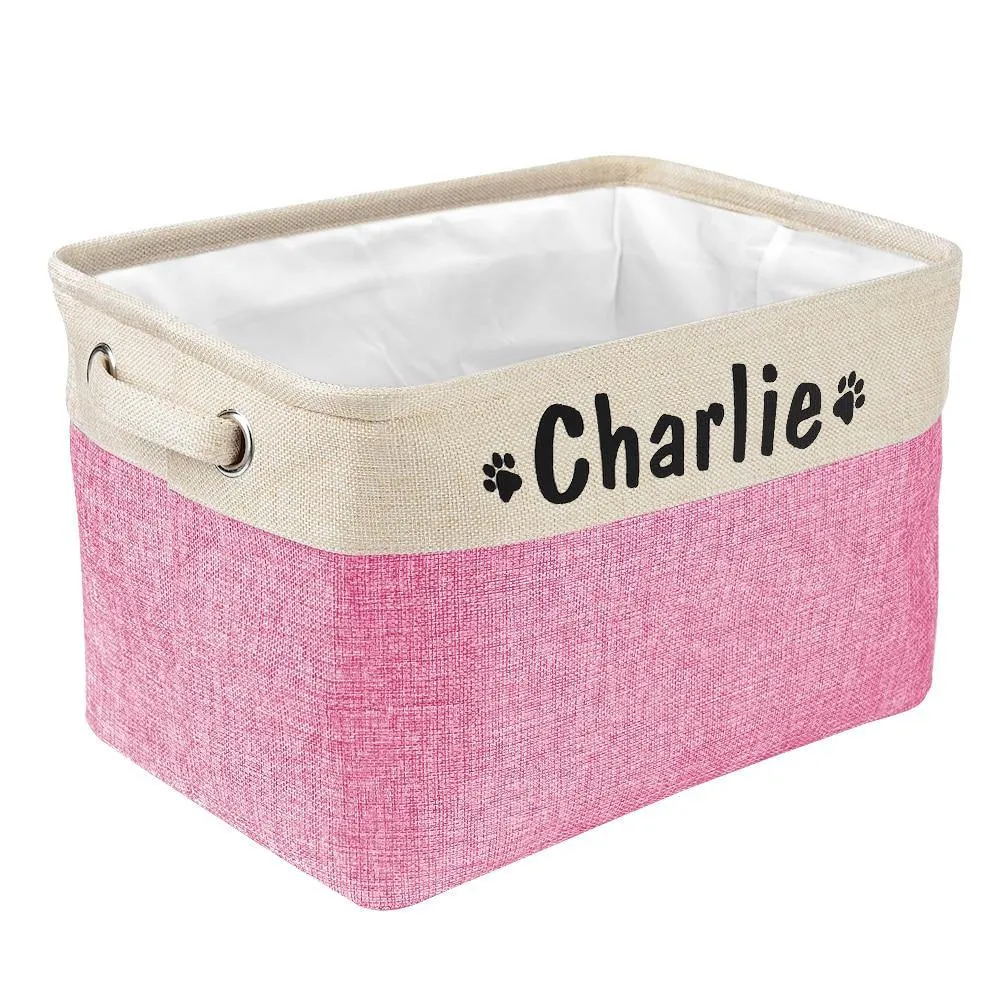 Personalized Pet Dog Toy Storage Basket Dog Canvas Bag Foldable Pet Toys Linen