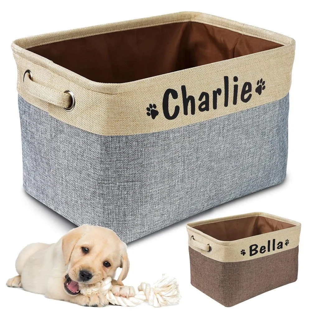 Personalized Pet Dog Toy Storage Basket Dog Canvas Bag Foldable Pet Toys Linen